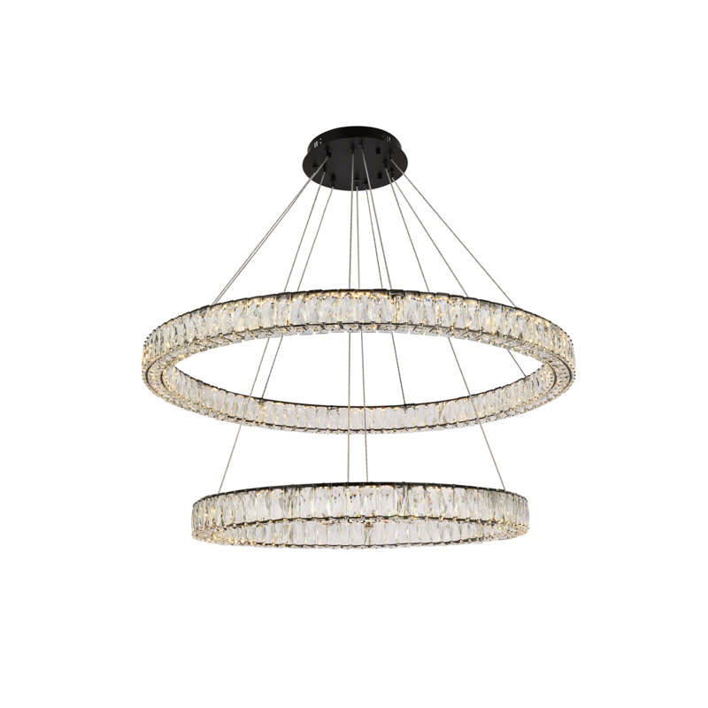 Steveson 2-Light Crystal Oval LED Chandelier, 11" H x 42" W x 42" D, Black