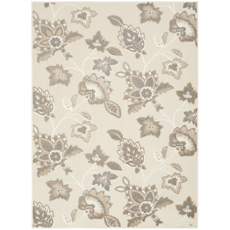 Aloha Beige 9' x 12' Floral Pattern Easy-Care Outdoor Rug