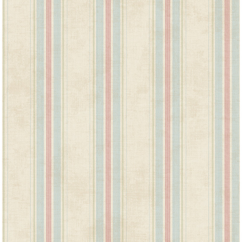 Estela Classic Stripe 33' L x 20.5" W Wallpaper Roll, 33' L x 20.5" W, Champagne Shimmer/Baby Pink