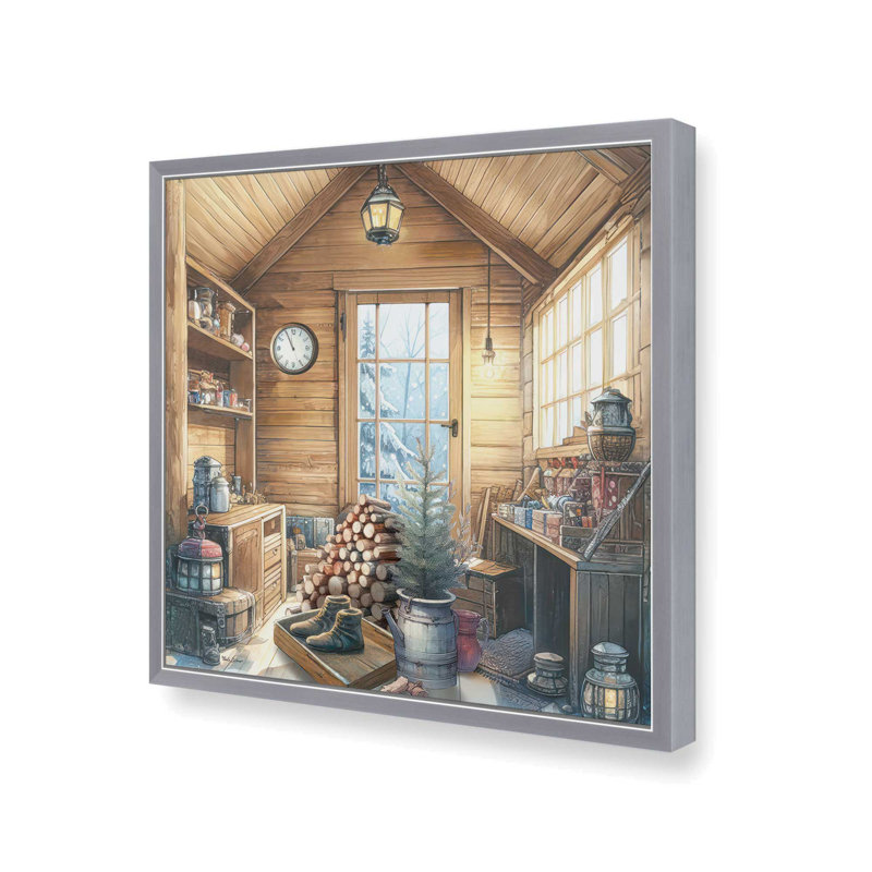 «Whispering Pines Cabin» par Nicole DeCamp, reproduction d'art, Argent, L 20 po x H 20 po, Impression encadrée