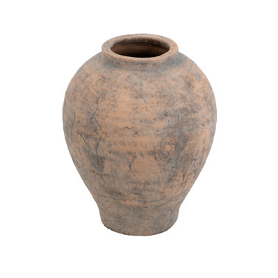 D9.5X11" Round Terracotta Vase With Earthy Texture
