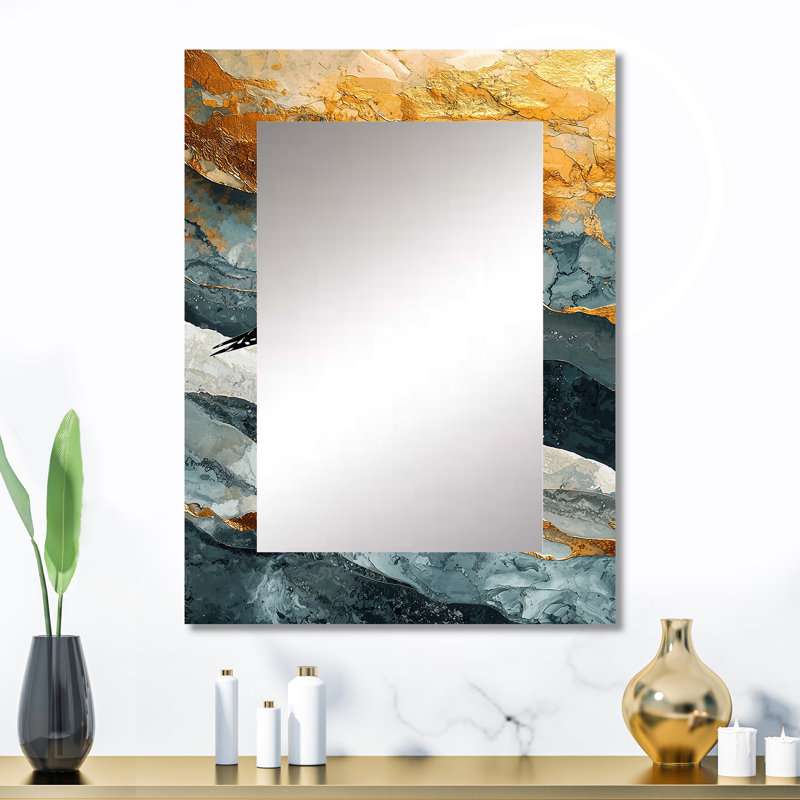 Marbre, mouette, oiseau, vol de la côte I - miroir mural unique, impression moderne en métal, 32 po x 24 po