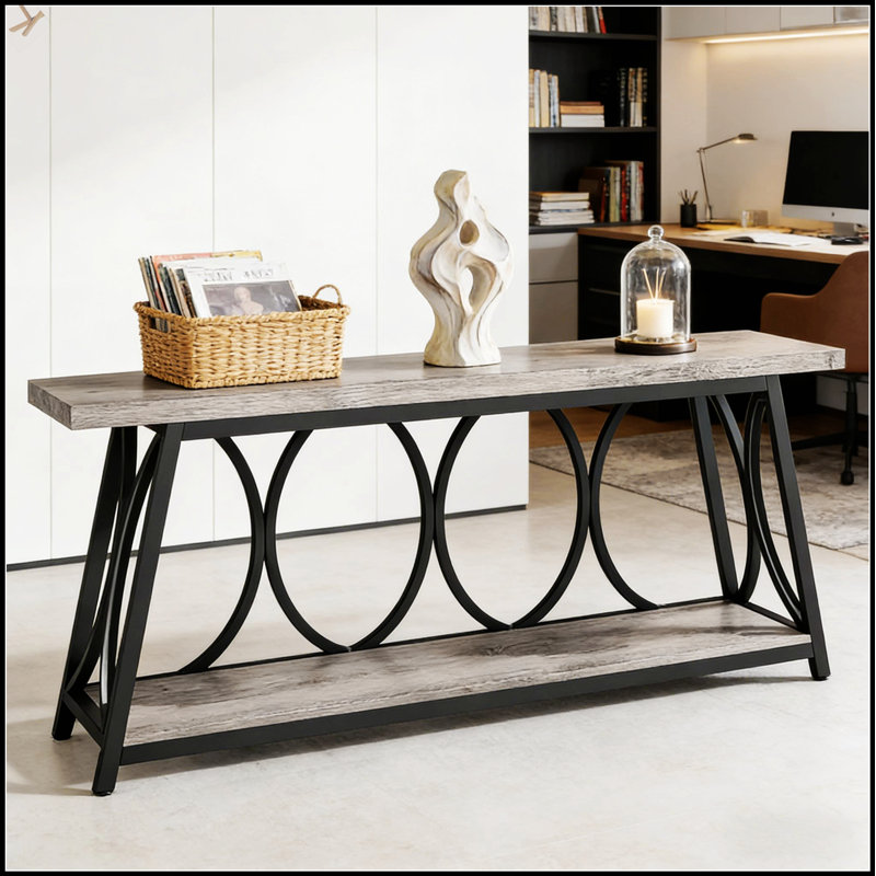 2-Tier Hall Table With Vintage Console Design, Sturdy And Versatile For Entryways And Living Rooms, Industrial Style Decor