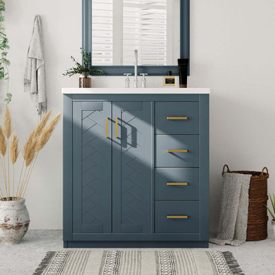 Ensemble de meuble-lavabo 30 po avec lavabo en résine Sonnette, 3 tiroirs et portes à fermeture douce