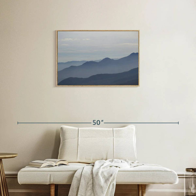 Foggy Mountain Range, Floating Frame Natural Wood, 31" X 21"