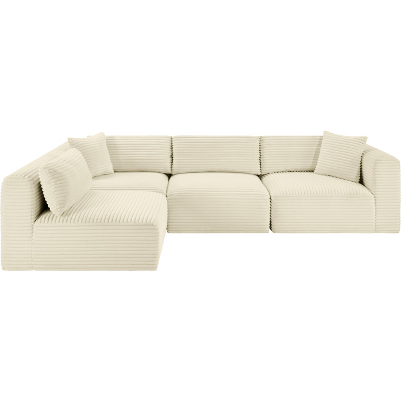 Canapé modulaire en L Carmean Performance, Velours côtelé texturé crème, 2 sans accoudoirs, 2 en coin