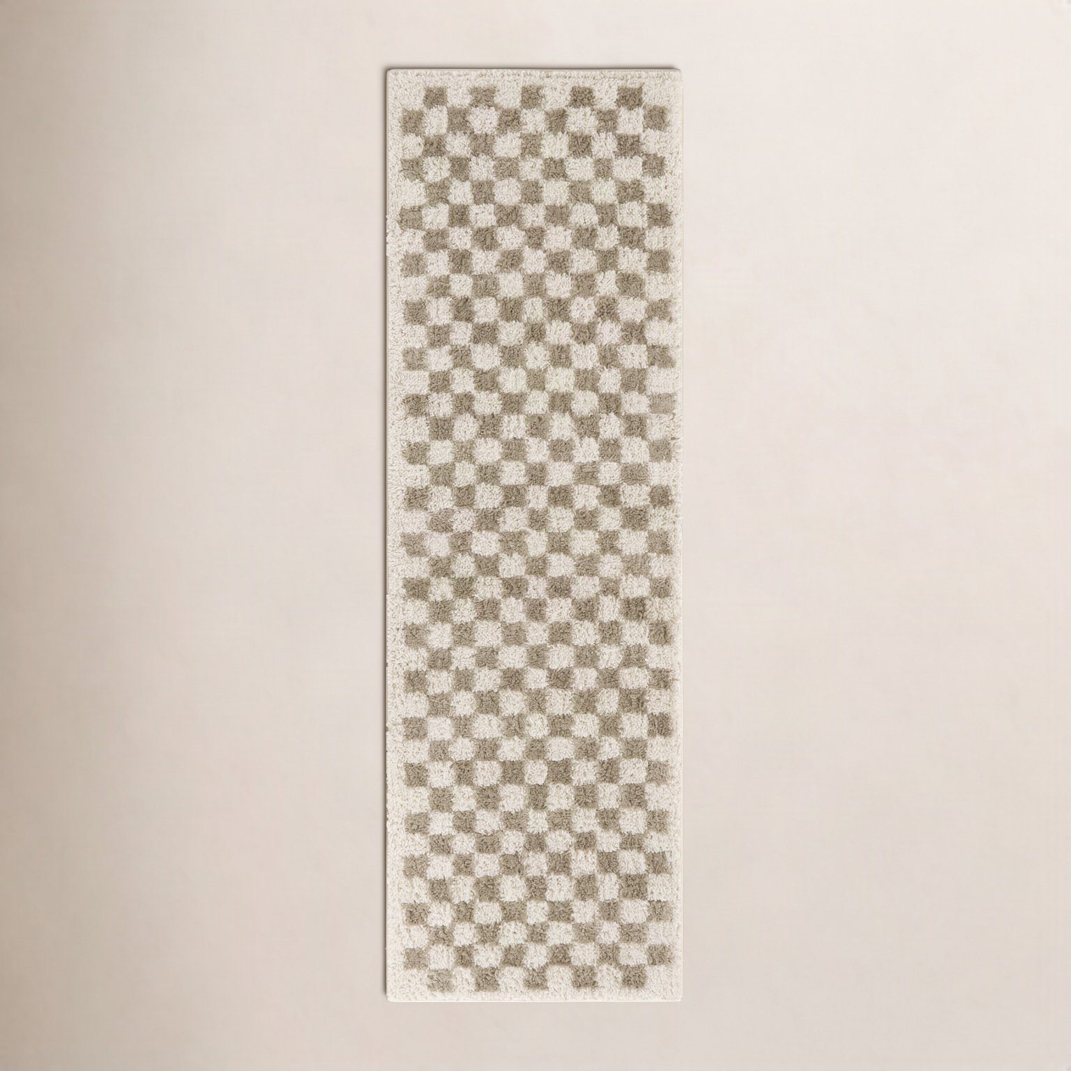 Walker Beige Checkered Shag Rug, Runner 2'2" x 10'