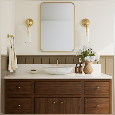 Robinet de lavabo de salle de bain haut brossé or brossé, robinet de salle de bain monocorps à poignée simple au-dessus du comptoir, avec bonde escamotable et conduite d'alimentation en eau