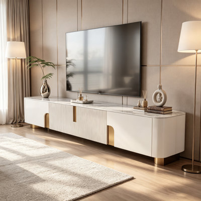 Meuble télé 79 po avec 4 espaces de rangement, moderne et beige, 79 pi.