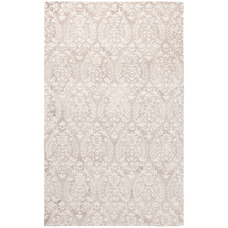 Ivory Hand-Tufted Wool Floral 5' x 8' Area Rug