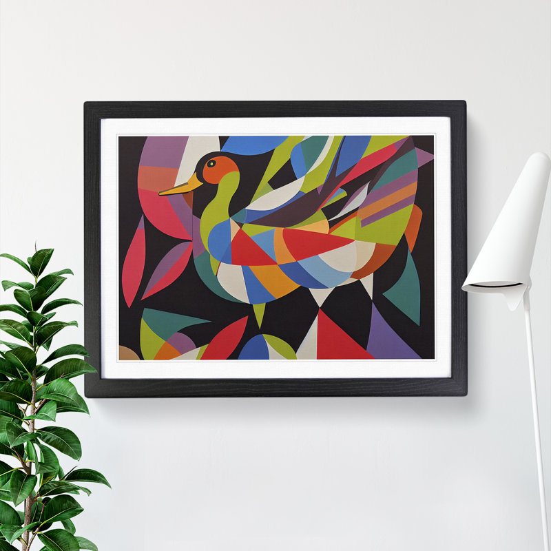 Wondrous Abstract Duck - Single Picture Frame Painting, 46cm H x 64cm W x 2cm D, Black