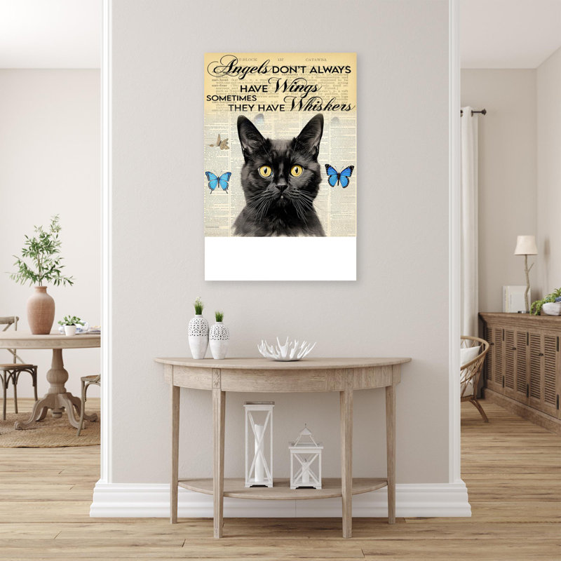 «Black Cat Parfois, ils ont des moustaches», 1 reproduction d'art graphique sur toile tendue, H 14 po x l 11 po x P 1,25 po