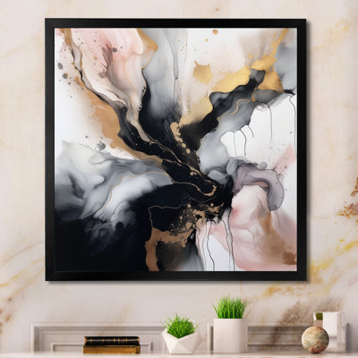 Pink Black Splash Marble II - Abstract Marble Canvas Print