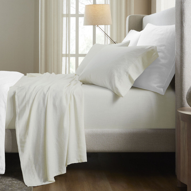 Ensemble de draps en percale 100% coton Chloe, Ivoire, Ensemble de draps pour lit très grand californien