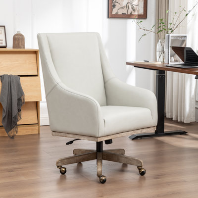 Chaise de bureau en cuir véritable Jamestown avec pieds en bois massif