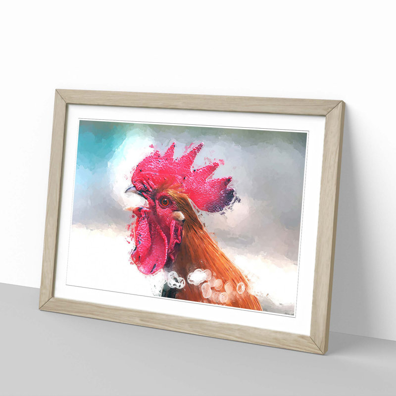 Portrait of a Rooster in Abstract - Framed Print, Oak, 50cm H x 76cm W x 2cm D