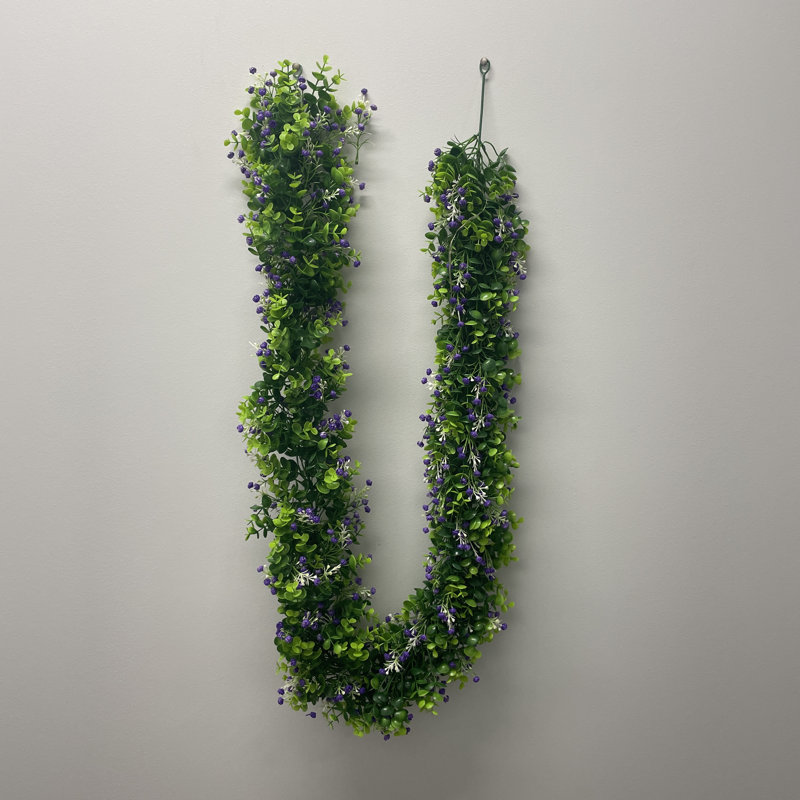 6' Artificial Eucalyptus Garland With Purple Gypsophila