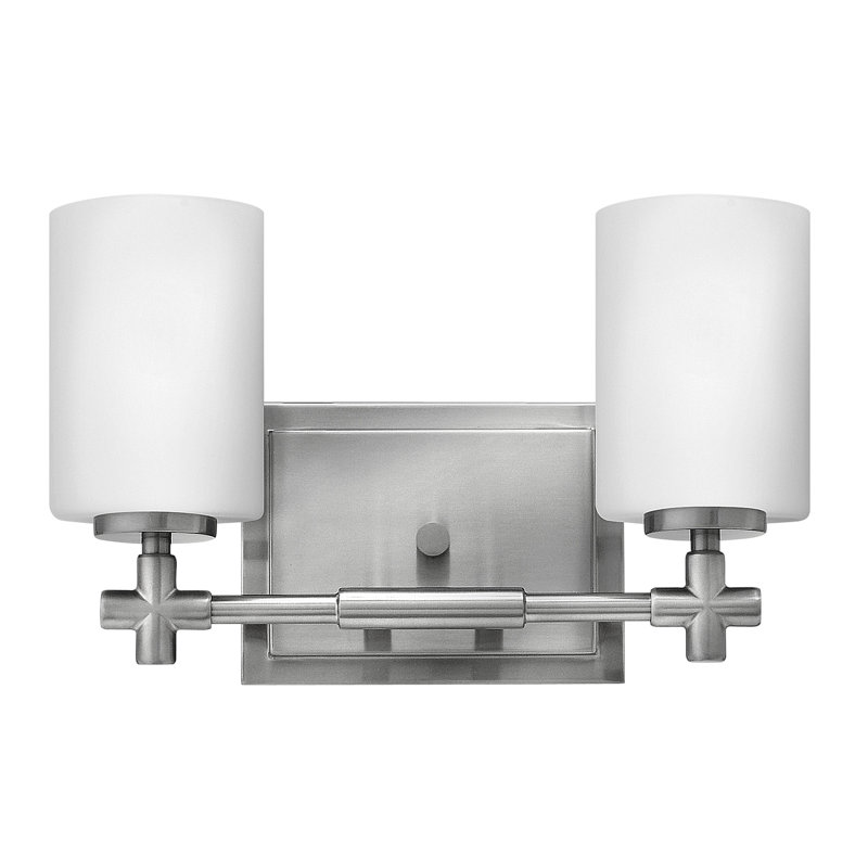 Laurel 2-Light Bath Vanity Fixture with Etched Opal Cylindrical Shades, Brushed Nickel