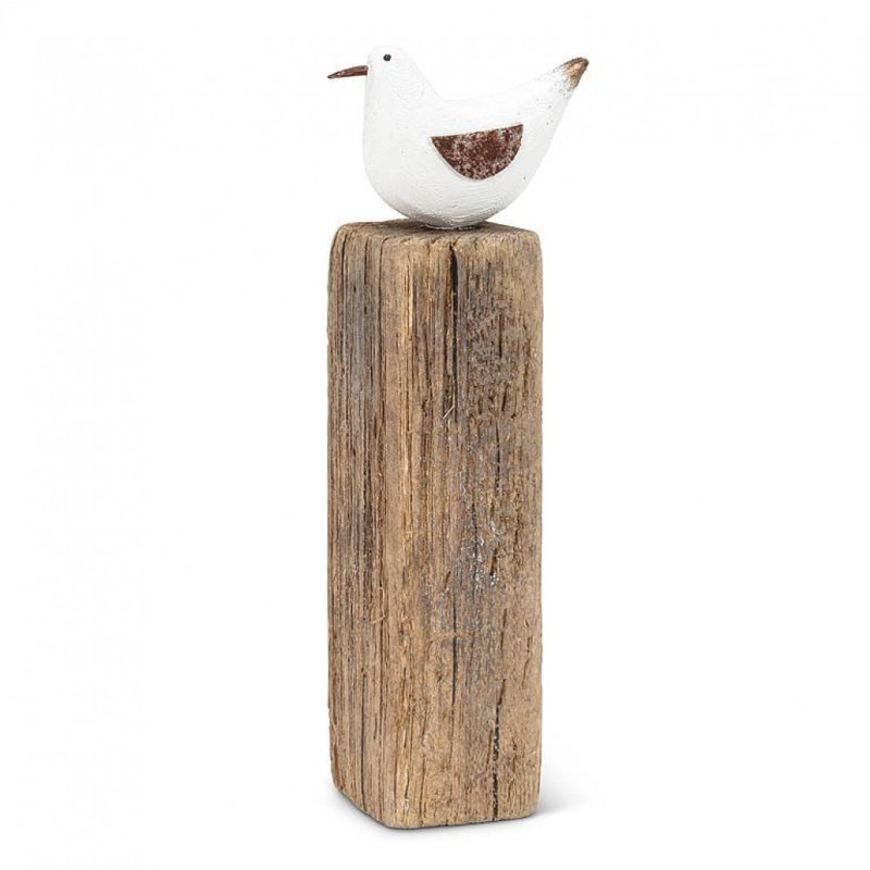 Rustic White and Brown Wooden Sea Bird Figurine on Post