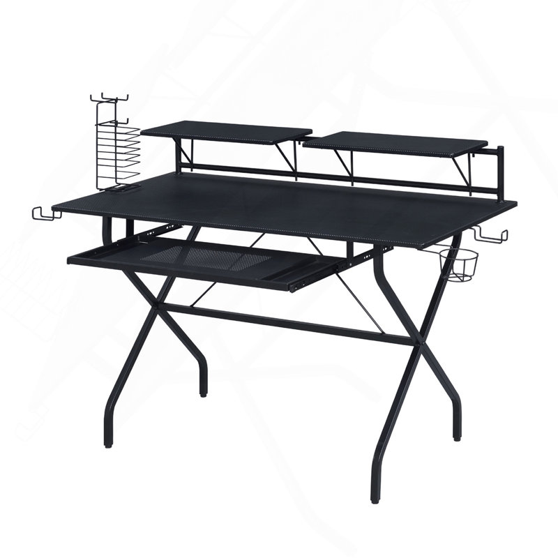 Rectangular Computer Desk With Keyboard Tray, Black