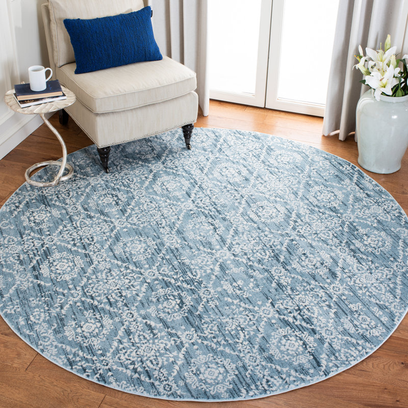 Tapis bleu / ivoire Rizwan Denim, Rond 6 pi 7 po