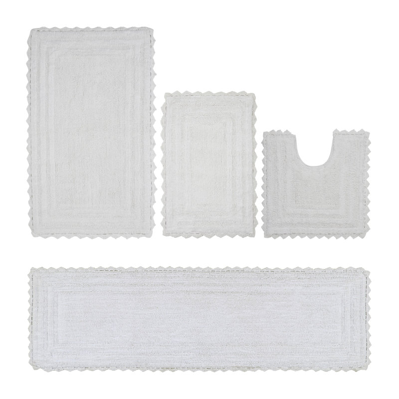 Rasika 100% Cotton Tufted 4  Piece Bathroom Rug Set, Reversible, Super Absorbent & Extra Soft Machine Washable Bath Rug Ideal for Shower & Tub Areas