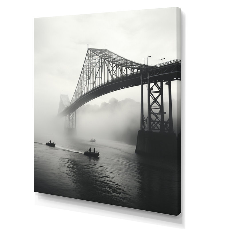 Pont gris dans le brouillard II sur toile, H 20 po x l 12 po x P 1 po, Toile tendue