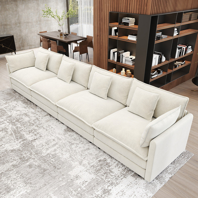146.5'' Modern Minimalist Style Chenille 4-Seat Sofas, White