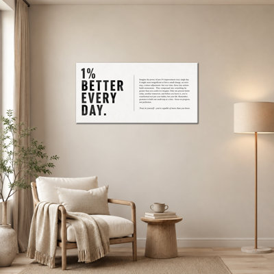  «1% Better Every Day», art mural sur toile, affiches inspirantes minimalistes en noir et blanc sur châssis tendu 24 po x 48 po