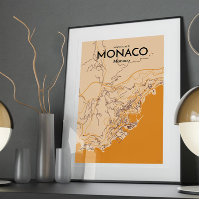 Monaco City Map In Vintage - No Frame Print