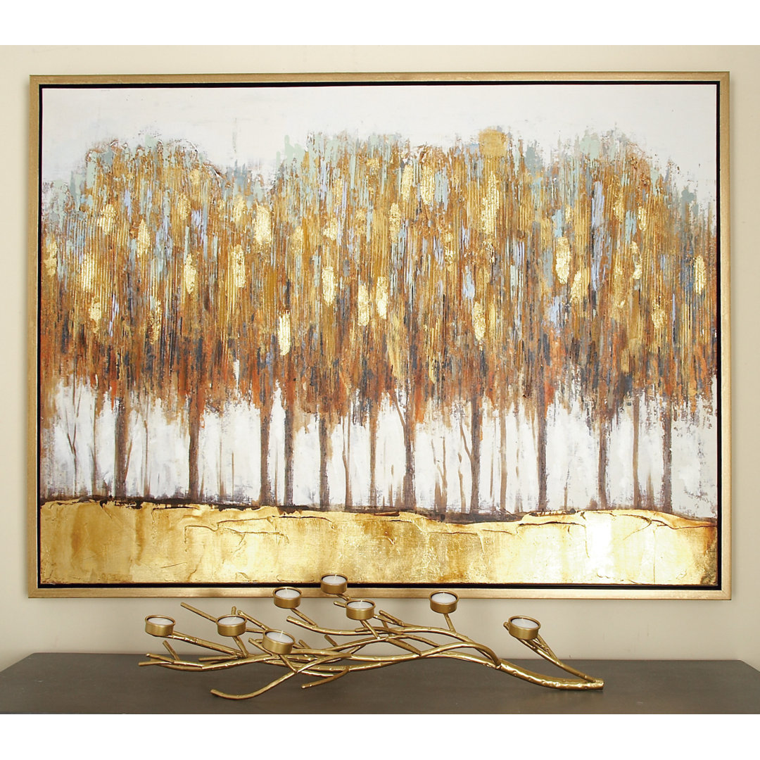 Canvas Tree Brown Framed Wall Art with Gold Frame Charlton Home®