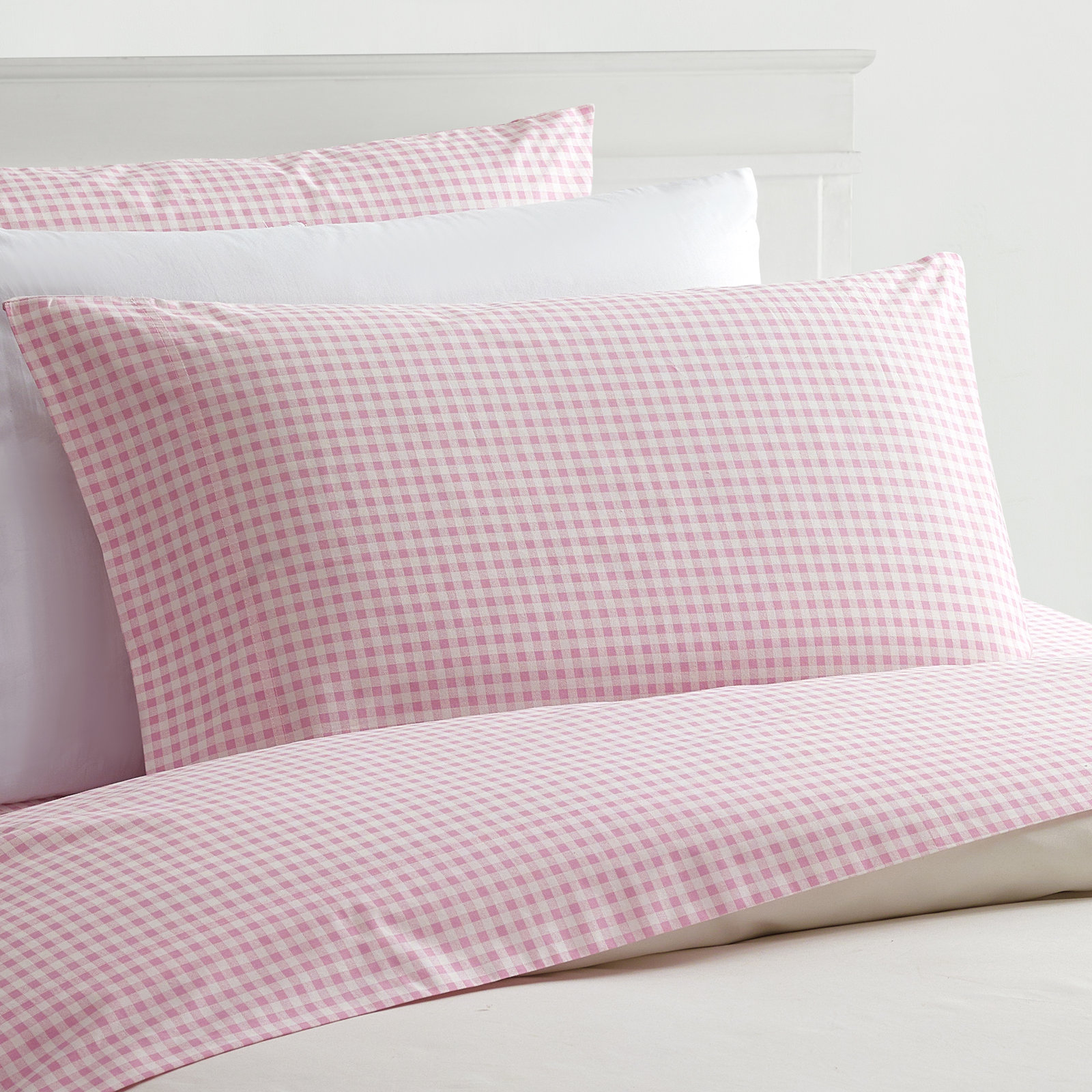 Gingham Cotton Sheet Set, Queen Sheet Set with 2 Standard Pillowcases, Pink