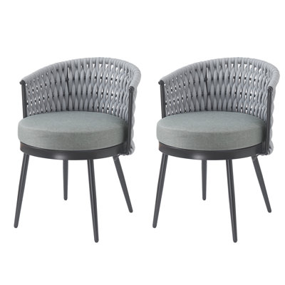 Space - Saving Outdoor Chairs With Gray Rope And Cushions, Metal For Gatherings Modern Chairs, & Weather Easy To Care For