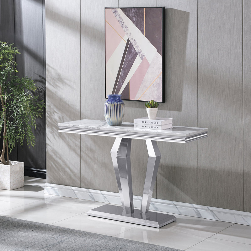 Bomen 46.85'' Console Table, White, Silver