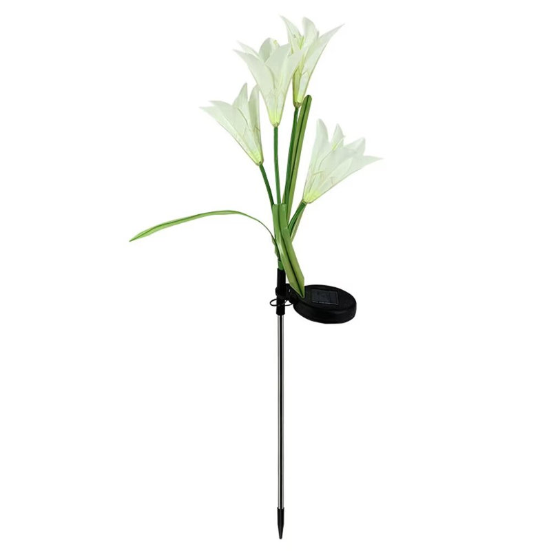 Outdoor Solar Lights With Bigger Lily Flowers Waterproof Colour Changing, White