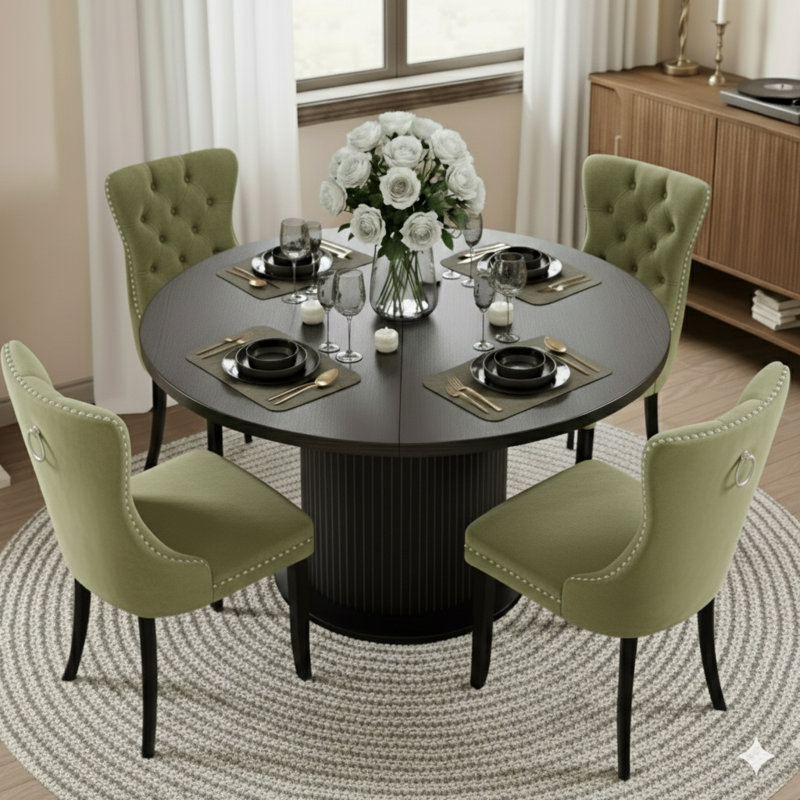 Ensemble de table de salle à manger 48 po 48 po pour 4 à 6 personnes, Vert olive