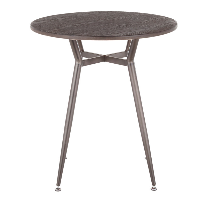 Table de salle à manger ronde en métal antique et bambou à grain de bois pressé espresso