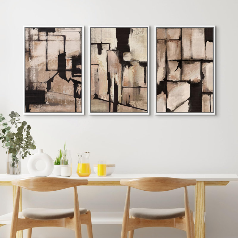 "Blocs géométriques abstraits de style Mid-Century, formes rustiques, décor rustique et chic", 3 pièces, H 24 po x l 16 po