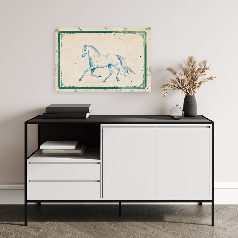 Croquis de cheval bleu élégant, H 16 po x l 24 po