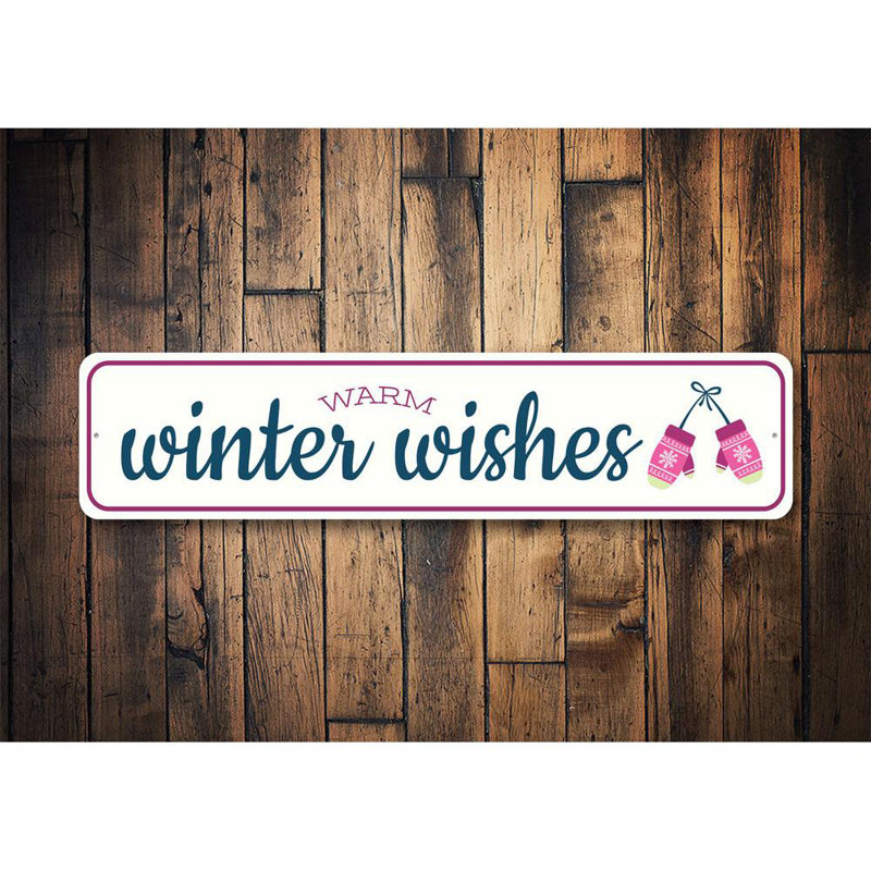 Plaque en aluminium «Warm Winter Wishes», H 4 po x l 18 po x P 0,04 po