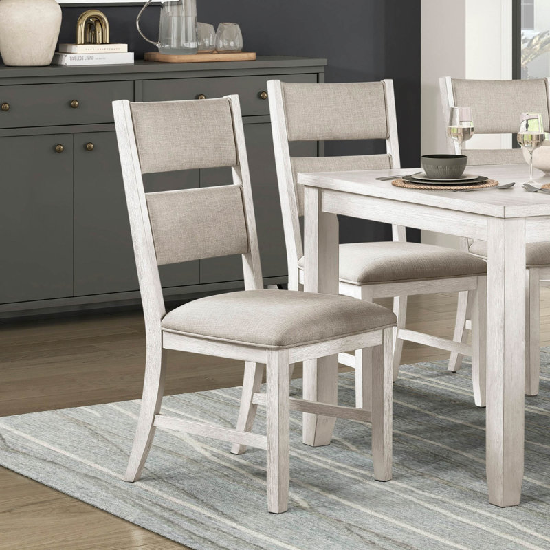 Ensemble de 2 chaises d'appoint de style campagne moderne, finition blanc antique, dossier rembourré, mobilier en bois | Idée de cadeau