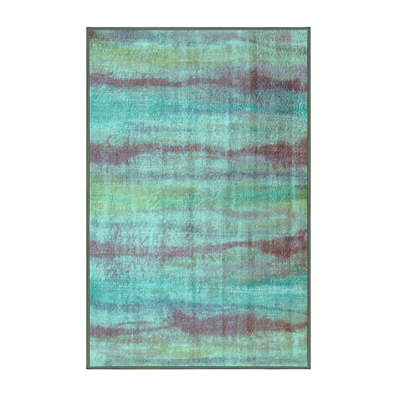 Tapis bleu tissé à la machine Jedicke, Rectangle 3 pi x 5 pi