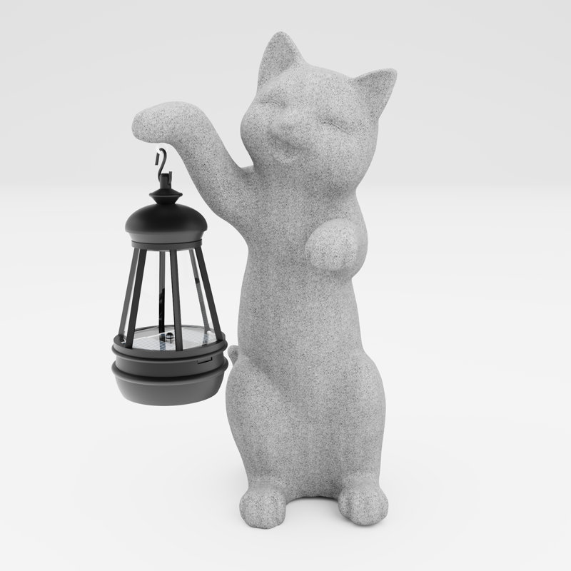 Figorona Solar-Powered Cat Resin Figurine - Garden Decor, Grey