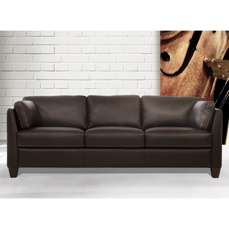 Mattia 81" Genuine Leather Flared Arm Sofa, Chocolate Genuine Leather