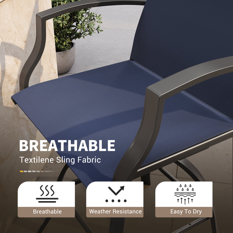 Patio Bar Dining Set With Square Bar Table And Armrest Bar Height Chairs (Set Of 3), Blue/Black