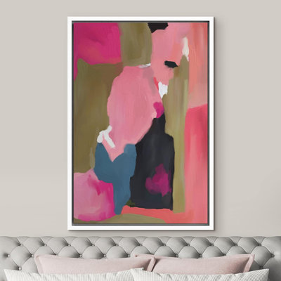 Abstract Colorful Strokes Dark Pink Paint Stroke Landscape Shapes Minimalism Decor Relax/Zen Nordic Framed On Canvas Print