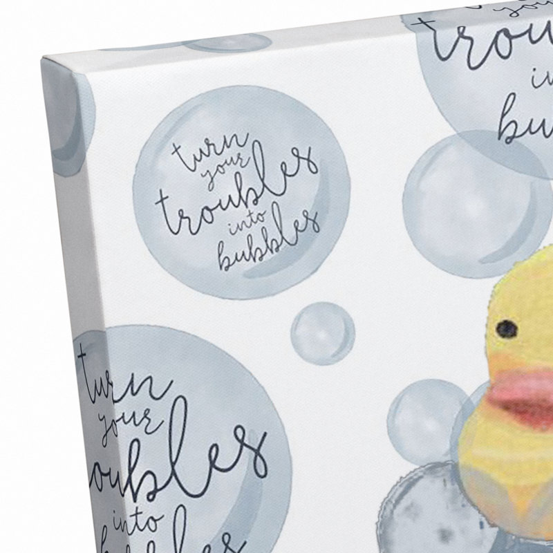 «Turn Your Troues in Bubbles with Ducky White», art textuel sur toile tendue, Blanc