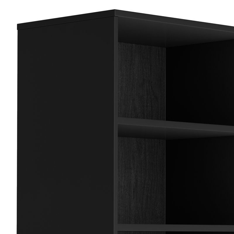 Harper 60"H Solid Wood Mid-Century Modern Bookshelf with Open Shelves and Tapered Legs, Black