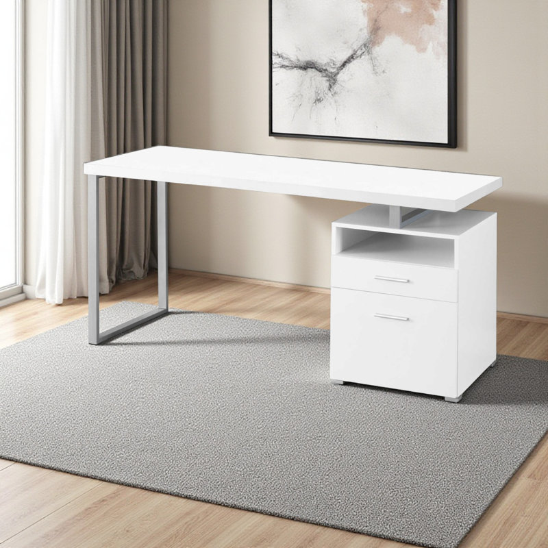 Bureau d'ordinateur en métal Kornegay pour bureau personnel et ordinateur portable ‑ configuration à gauche ou à droite, tiroirs de rangement, L 60 po, pour le travail
