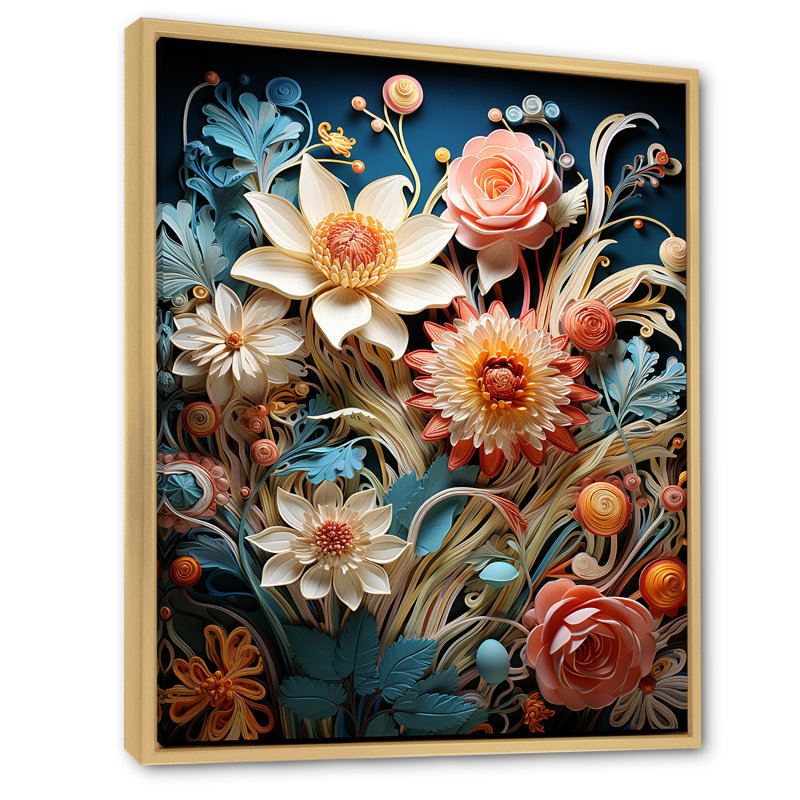 Papier coloré botanique artistique II - Fleurs, impressions sur toile, H 40 po x l 30 po x P 1,5 po, Cadre naturel flottant